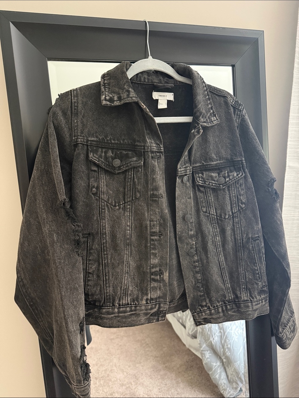 Forever 21 Washed Black Distressed Denim Jacket
